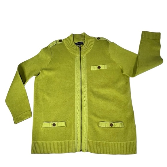 Jones New York Signature Woman Lime Green Front Zipper Cardigan Sweater Size 1X - Picture 7 of 16
